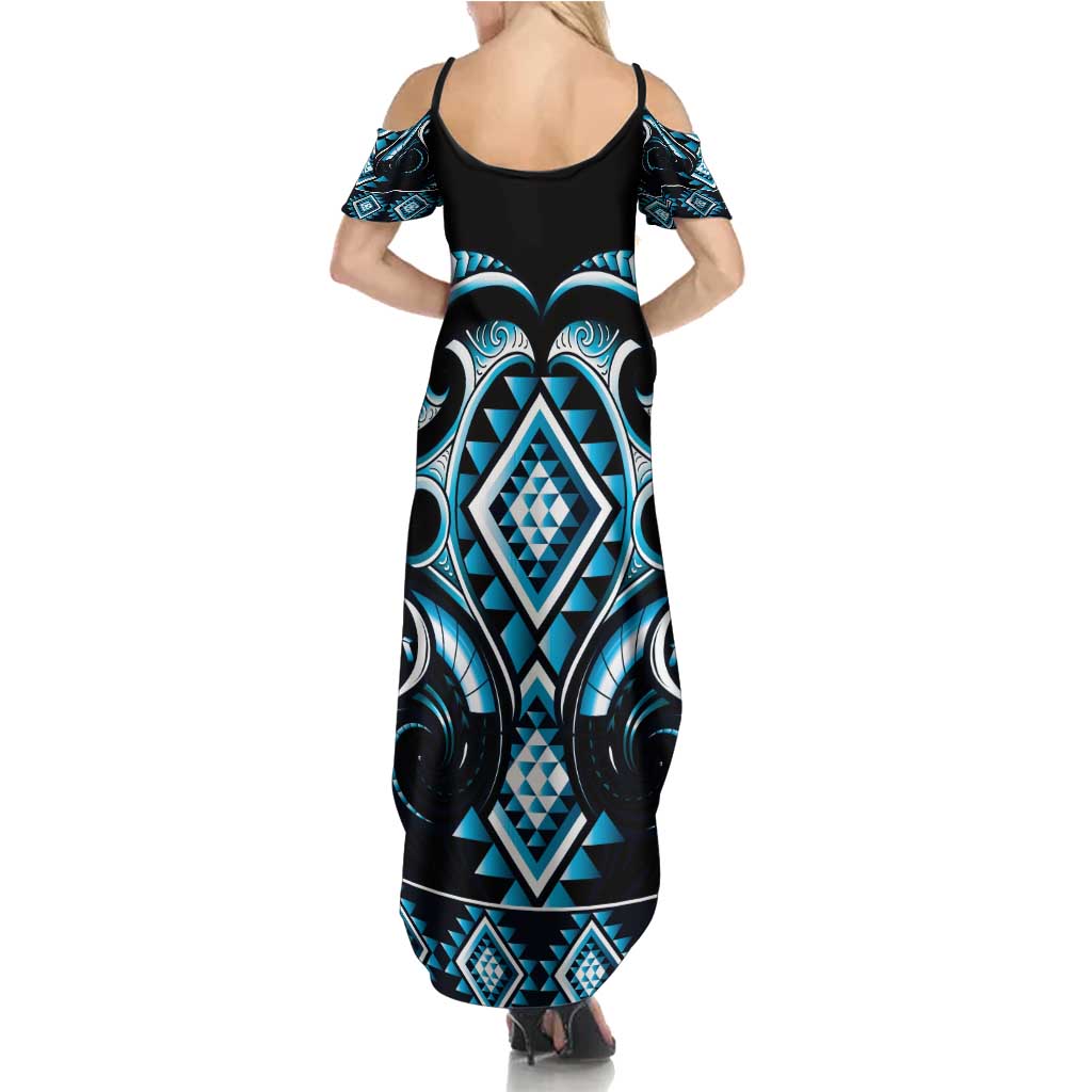 Blue Ngaru Taniko With Aotearoa Maori Tattoo Family Matching Summer Maxi Dress and Hawaiian Shirt LT14 - Polynesian Pride