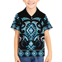 Blue Ngaru Taniko With Aotearoa Maori Tattoo Family Matching Summer Maxi Dress and Hawaiian Shirt LT14 Son's Shirt Blue - Polynesian Pride