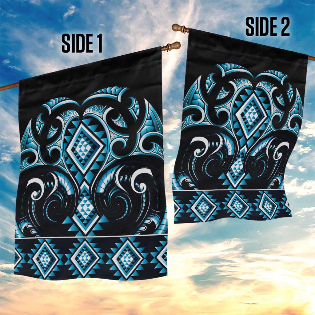 Blue Ngaru Taniko With Aotearoa Maori Tattoo Garden Flag