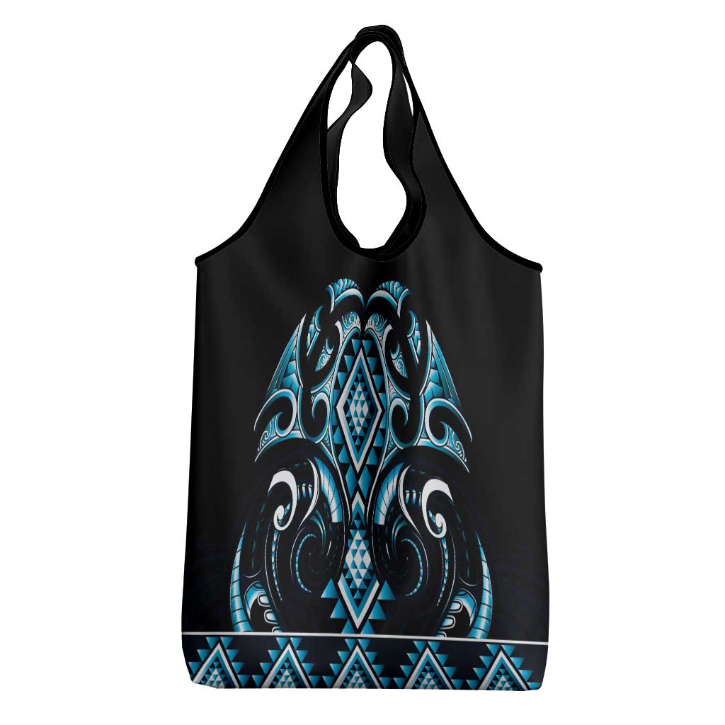 Blue Ngaru Taniko With Aotearoa Maori Tattoo Grocery Bag LT14 - Polynesian Pride