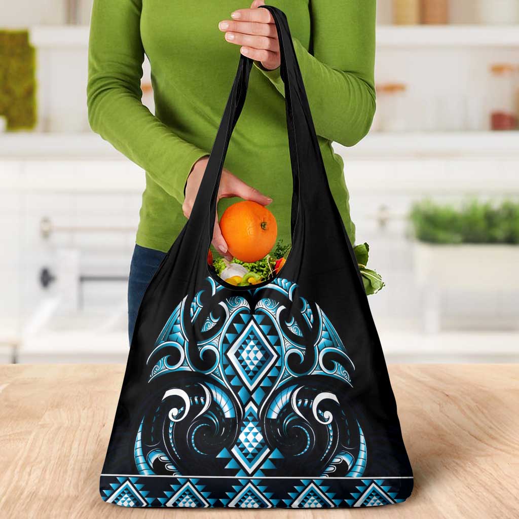 Blue Ngaru Taniko With Aotearoa Maori Tattoo Grocery Bag LT14 - Polynesian Pride