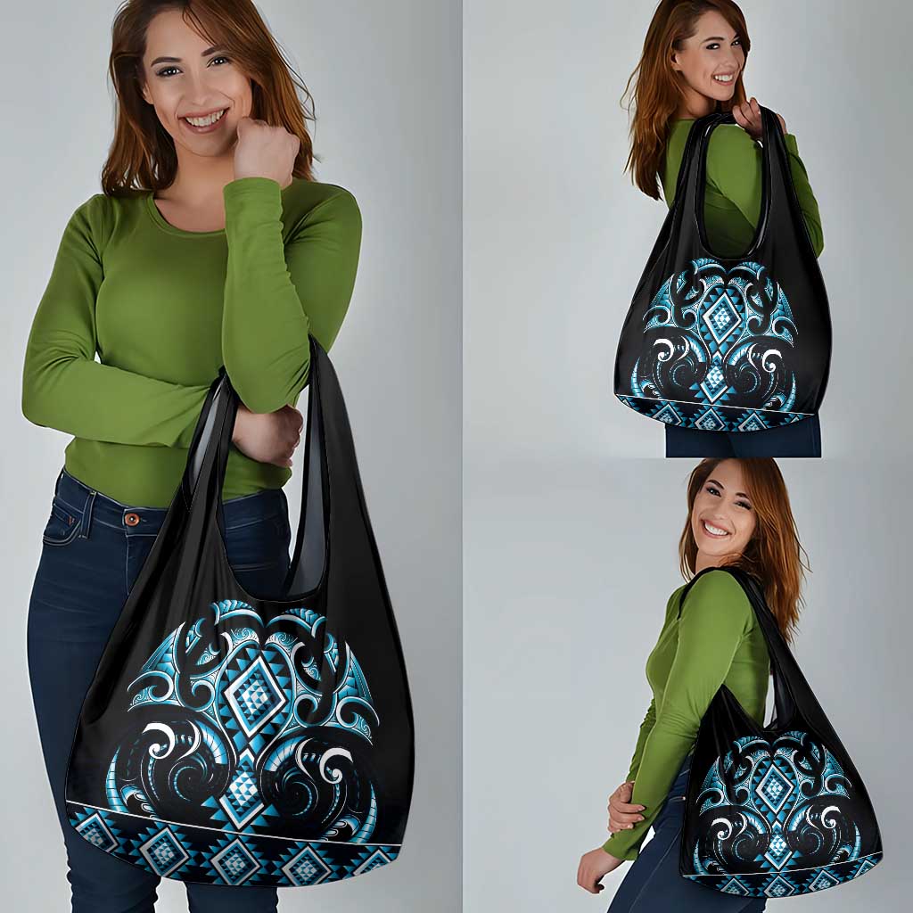Blue Ngaru Taniko With Aotearoa Maori Tattoo Grocery Bag LT14 - Polynesian Pride