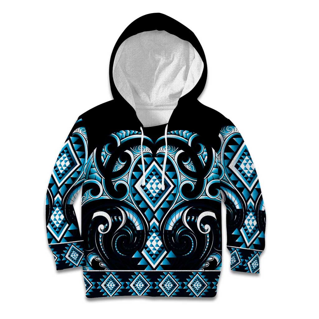 Blue Ngaru Taniko With Aotearoa Maori Tattoo Kid Hoodie