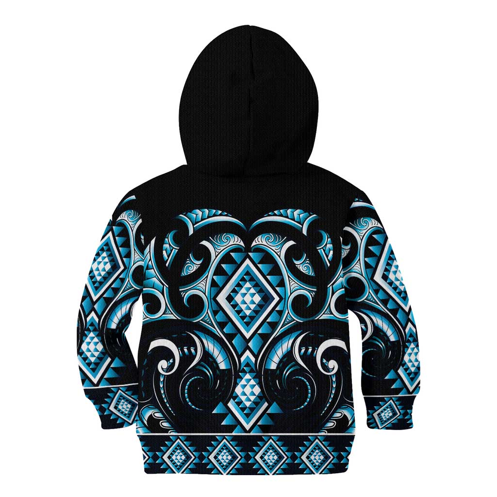 Blue Ngaru Taniko With Aotearoa Maori Tattoo Kid Hoodie