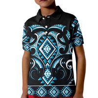 Blue Ngaru Taniko With Aotearoa Maori Tattoo Kid Polo Shirt LT14 Kid Blue - Polynesian Pride