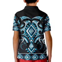 Blue Ngaru Taniko With Aotearoa Maori Tattoo Kid Polo Shirt LT14 - Polynesian Pride
