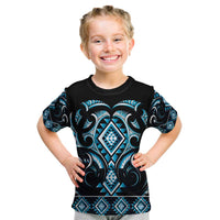 Blue Ngaru Taniko With Aotearoa Maori Tattoo Kid T Shirt LT14 Blue - Polynesian Pride