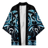 Blue Ngaru Taniko With Aotearoa Maori Tattoo Kimono - Polynesian Pride