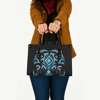 Blue Ngaru Taniko With Aotearoa Maori Tattoo Leather Bag - Polynesian Pride