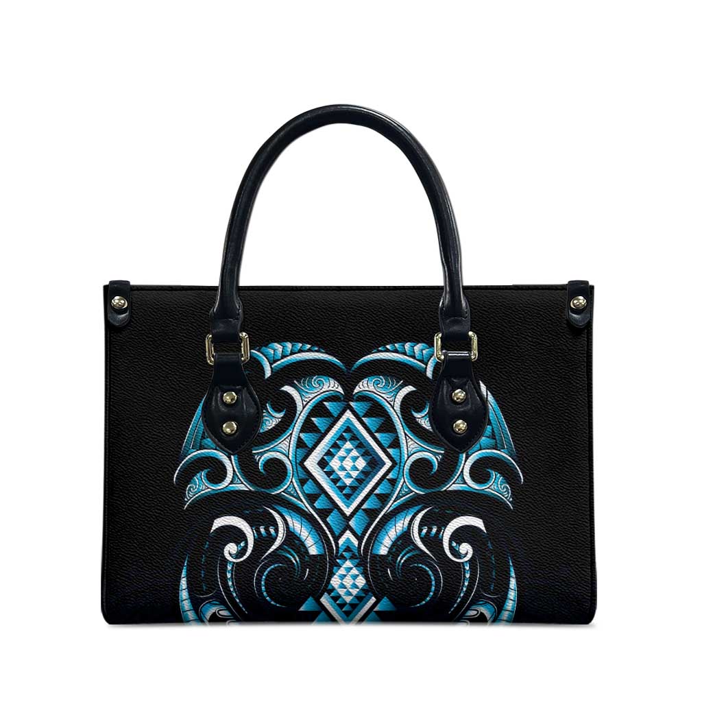 Blue Ngaru Taniko With Aotearoa Maori Tattoo Leather Bag - Polynesian Pride