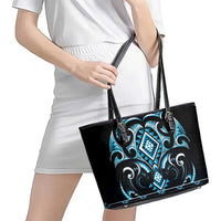 Blue Ngaru Taniko With Aotearoa Maori Tattoo Leather Tote Bag LT14 - Polynesian Pride