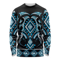 Blue Ngaru Taniko With Aotearoa Maori Tattoo Long Sleeve Shirt LT14 Unisex Blue - Polynesian Pride