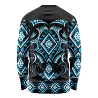 Blue Ngaru Taniko With Aotearoa Maori Tattoo Long Sleeve Shirt LT14 - Polynesian Pride