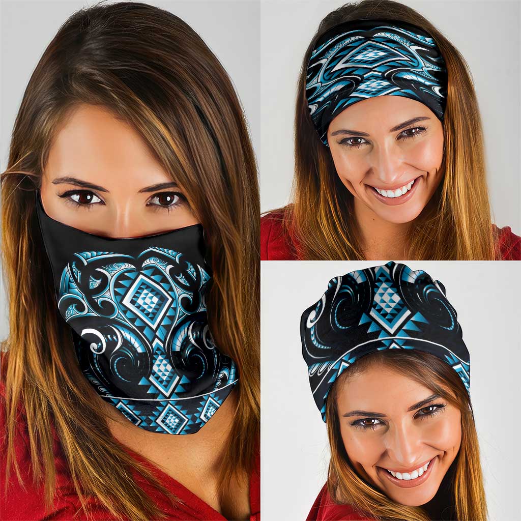Blue Ngaru Taniko With Aotearoa Maori Tattoo Neck Gaiter LT14 - Polynesian Pride