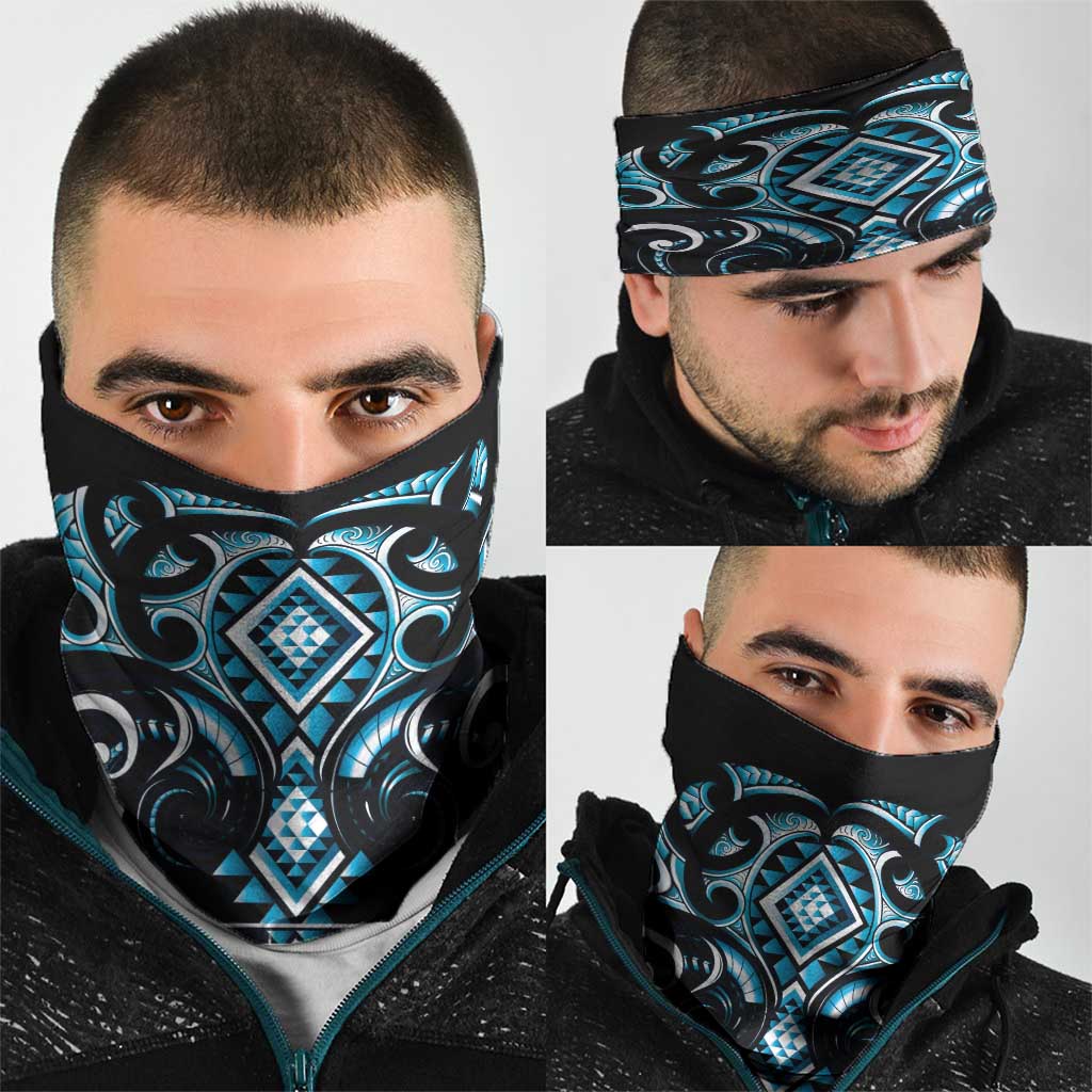 Blue Ngaru Taniko With Aotearoa Maori Tattoo Neck Gaiter LT14 - Polynesian Pride