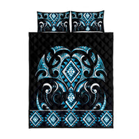 Blue Ngaru Taniko With Aotearoa Maori Tattoo Quilt Bed Set
