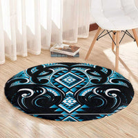 Blue Ngaru Taniko With Aotearoa Maori Tattoo Round Carpet