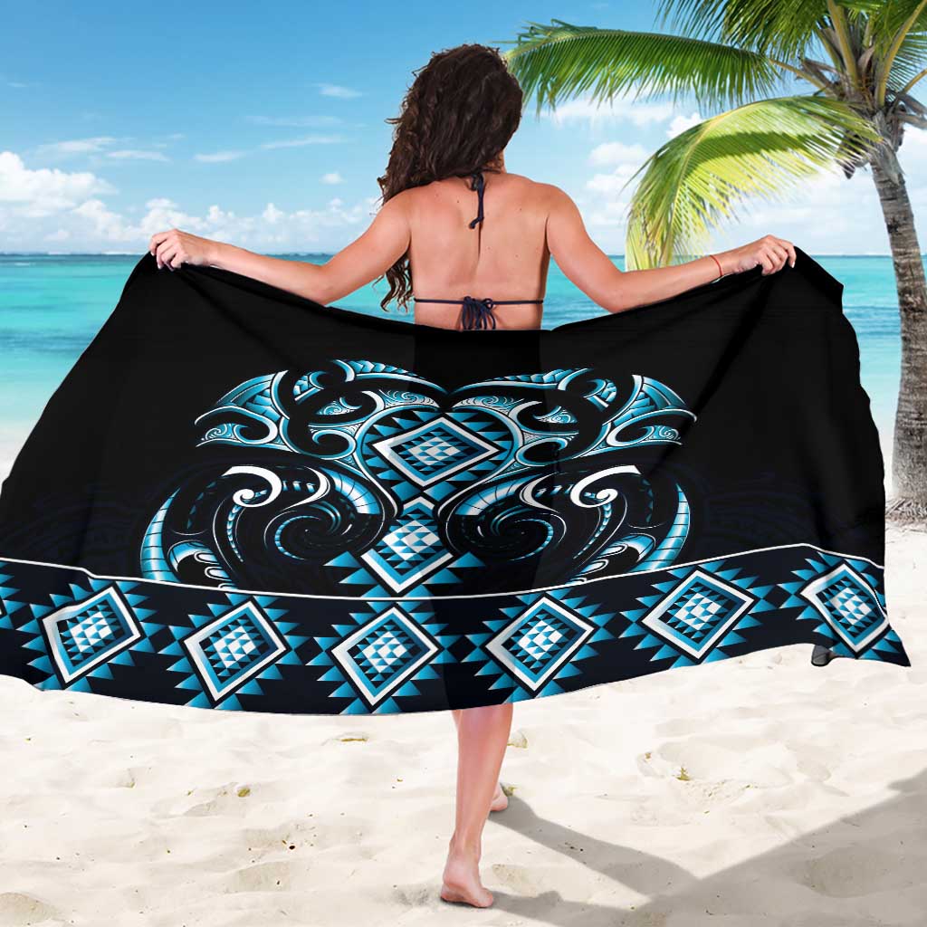 Blue Ngaru Taniko With Aotearoa Maori Tattoo Sarong LT14 - Polynesian Pride