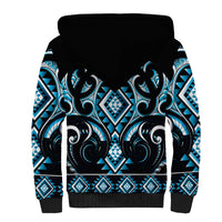 Blue Ngaru Taniko With Aotearoa Maori Tattoo Sherpa Hoodie
