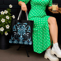 Blue Ngaru Taniko With Aotearoa Maori Tattoo Tote Bag - Polynesian Pride