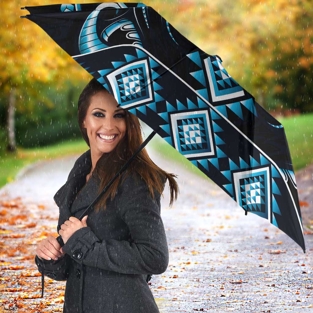 Blue Ngaru Taniko With Aotearoa Maori Tattoo Umbrella - Polynesian Pride