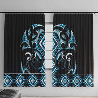 Blue Ngaru Taniko With Aotearoa Maori Tattoo Window Curtain
