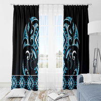 Blue Ngaru Taniko With Aotearoa Maori Tattoo Window Curtain