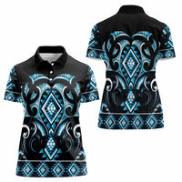Blue Ngaru Taniko With Aotearoa Maori Tattoo Women Polo Shirt