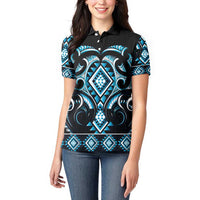 Blue Ngaru Taniko With Aotearoa Maori Tattoo Women Polo Shirt