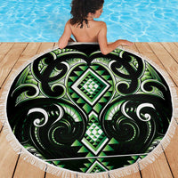 Green Ngaru Taniko With Aotearoa Maori Tattoo Beach Blanket