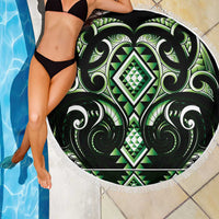 Green Ngaru Taniko With Aotearoa Maori Tattoo Beach Blanket