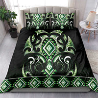 Green Ngaru Taniko With Aotearoa Maori Tattoo Bedding Set