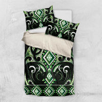 Green Ngaru Taniko With Aotearoa Maori Tattoo Bedding Set
