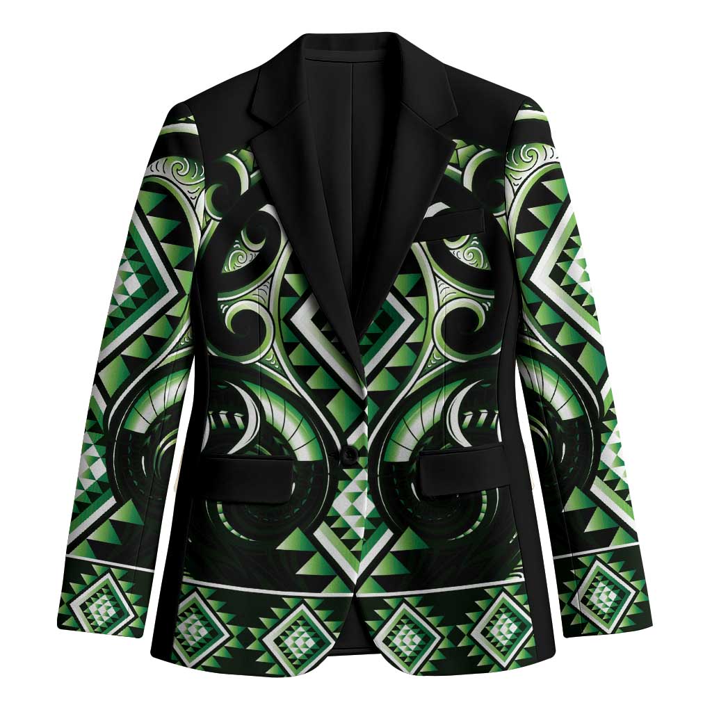 Green Ngaru Taniko With Aotearoa Maori Tattoo Blazer LT14 Unisex Green - Polynesian Pride