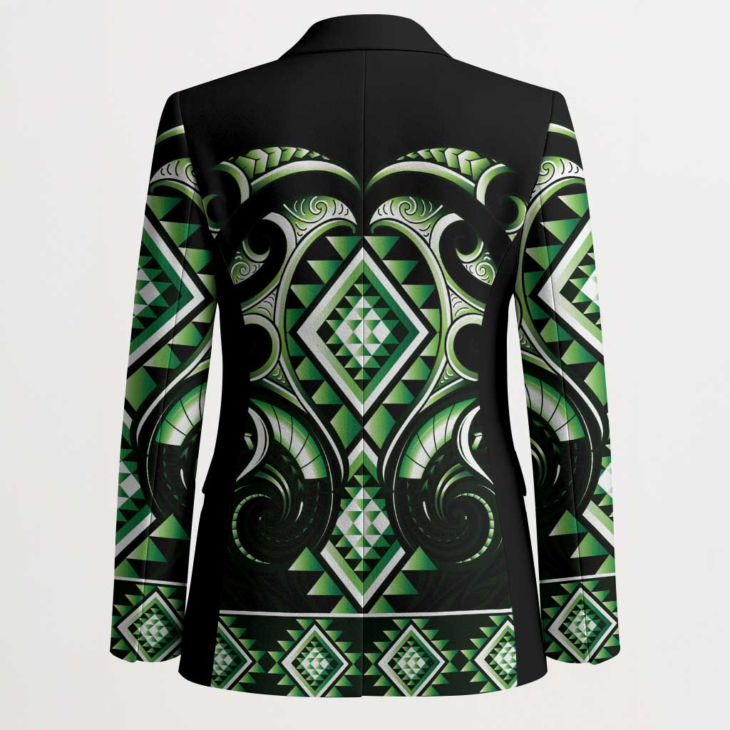 Green Ngaru Taniko With Aotearoa Maori Tattoo Blazer LT14 - Polynesian Pride