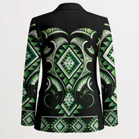 Green Ngaru Taniko With Aotearoa Maori Tattoo Blazer LT14 - Polynesian Pride