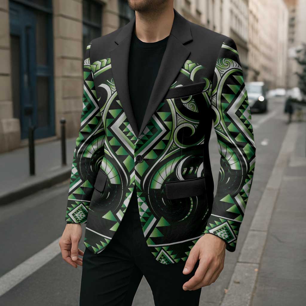 Green Ngaru Taniko With Aotearoa Maori Tattoo Blazer LT14 - Polynesian Pride