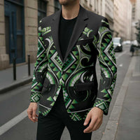 Green Ngaru Taniko With Aotearoa Maori Tattoo Blazer LT14 - Polynesian Pride