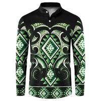 Green Ngaru Taniko With Aotearoa Maori Tattoo Button Sweatshirt LT14 Green - Polynesian Pride
