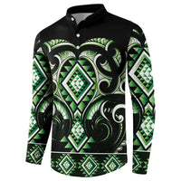 Green Ngaru Taniko With Aotearoa Maori Tattoo Button Sweatshirt LT14 - Polynesian Pride