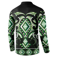 Green Ngaru Taniko With Aotearoa Maori Tattoo Button Sweatshirt LT14 - Polynesian Pride