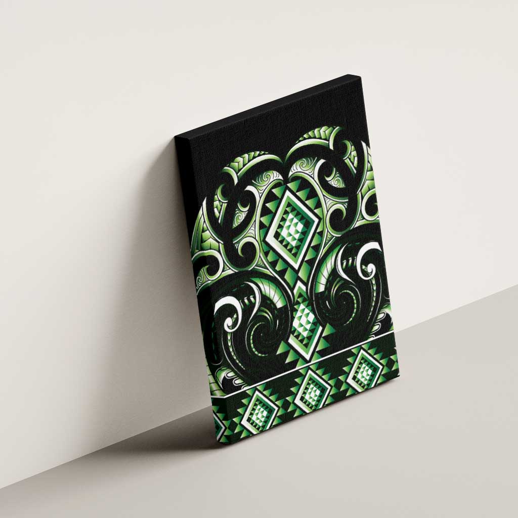 Green Ngaru Taniko With Aotearoa Maori Tattoo Canvas Wall Art