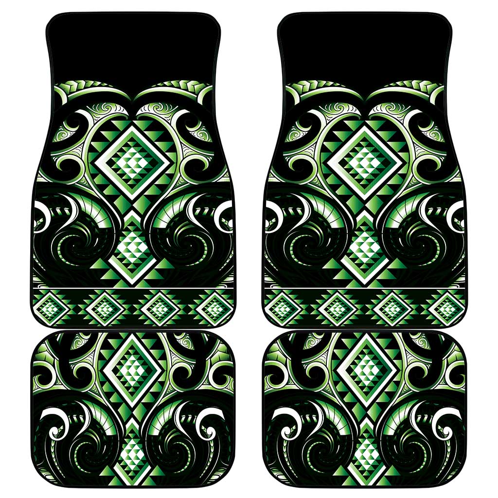 Green Ngaru Taniko With Aotearoa Maori Tattoo Car Mats