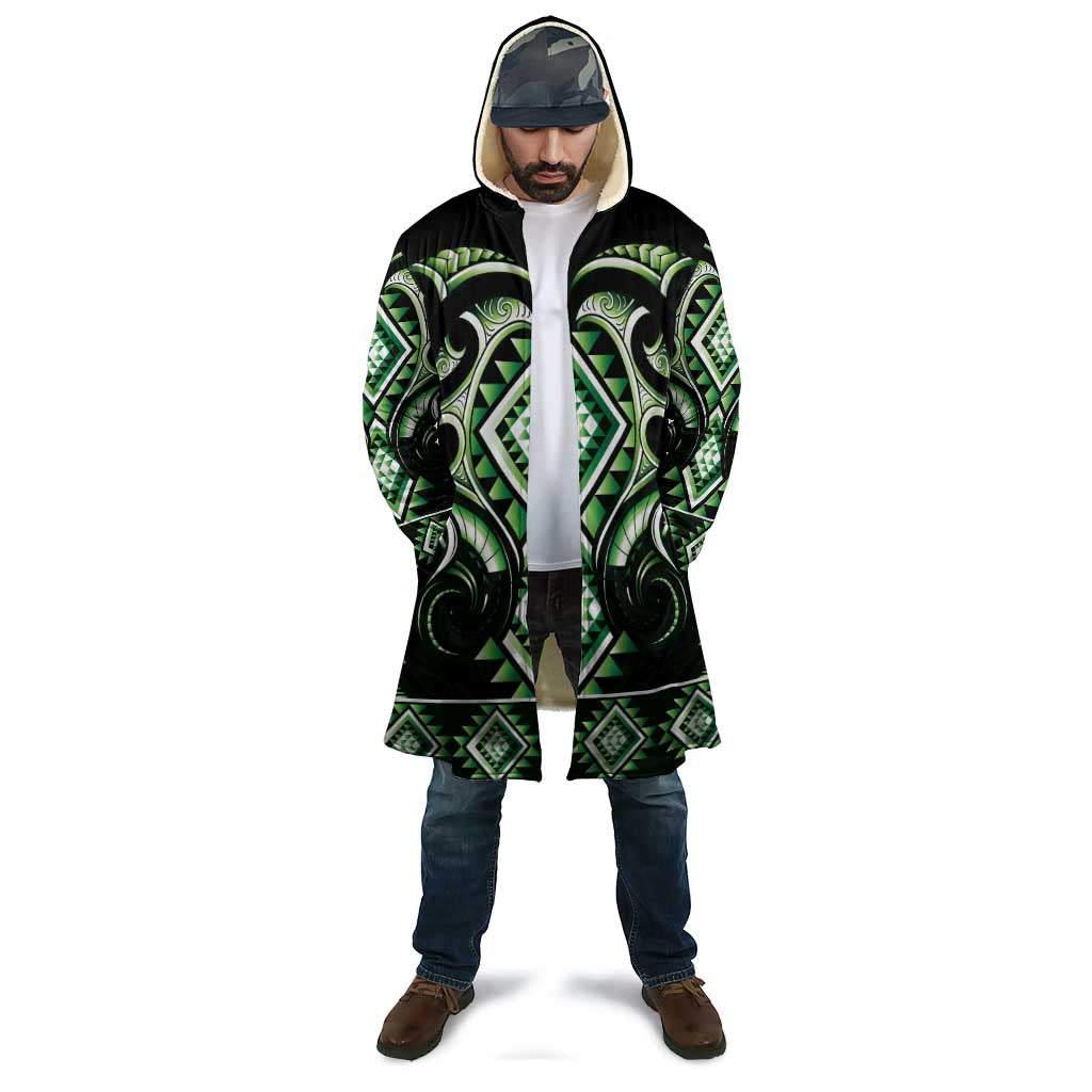 Green Ngaru Taniko With Aotearoa Maori Tattoo Cloak - Polynesian Pride