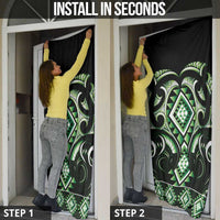 Green Ngaru Taniko With Aotearoa Maori Tattoo Door Cover - Polynesian Pride
