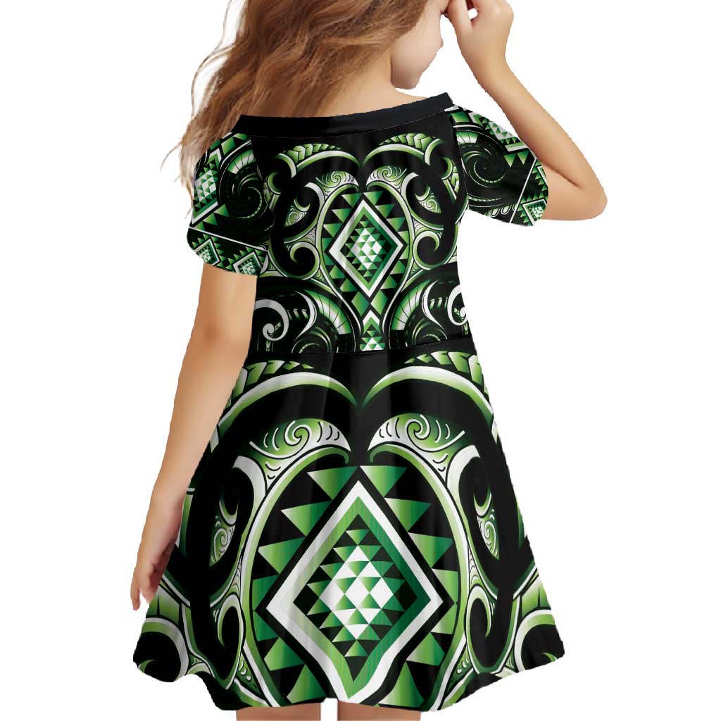 Green Ngaru Taniko With Aotearoa Maori Tattoo Family Matching Long Sleeve Bodycon Dress and Hawaiian Shirt