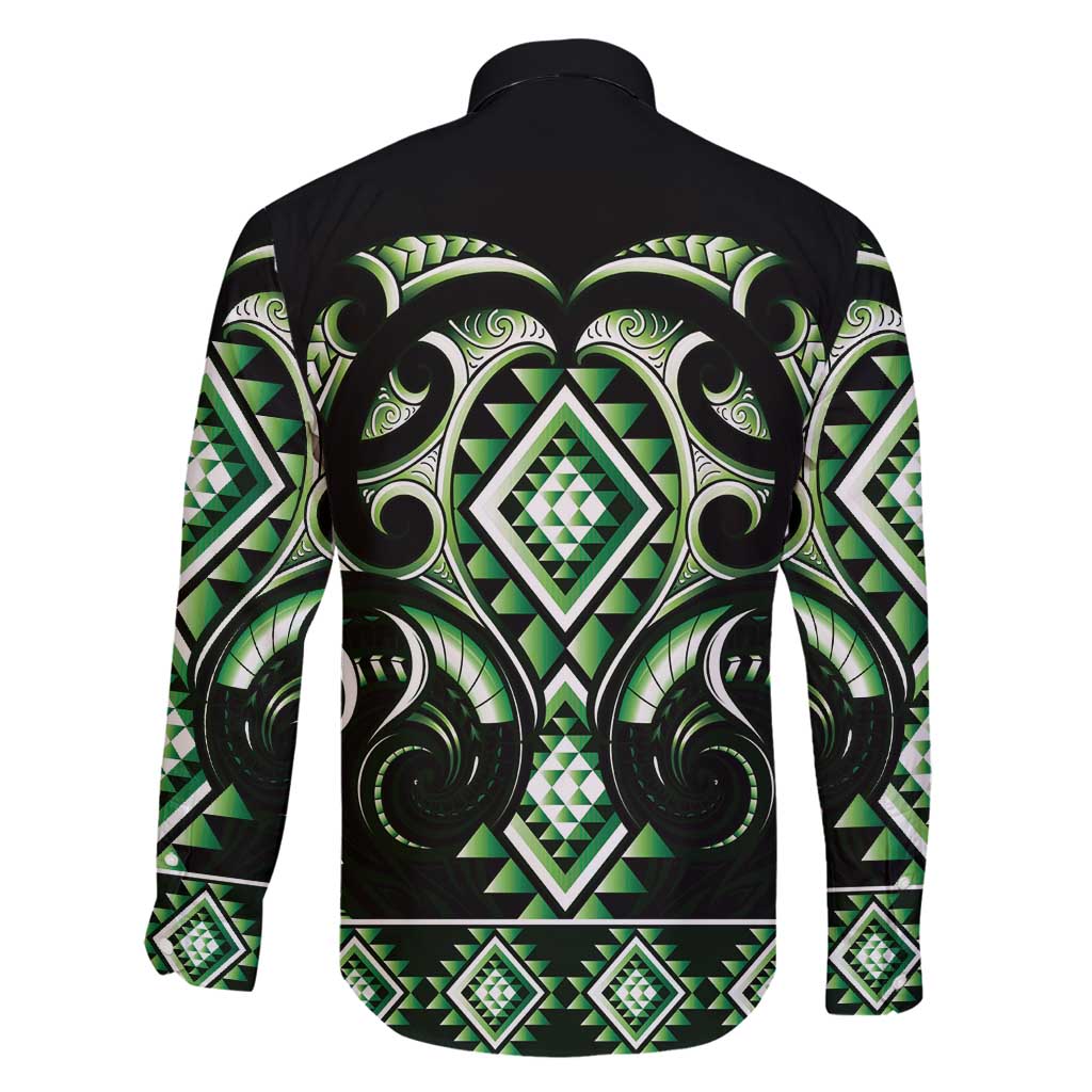Green Ngaru Taniko With Aotearoa Maori Tattoo Family Matching Mermaid Dress and Hawaiian Shirt LT14 - Polynesian Pride
