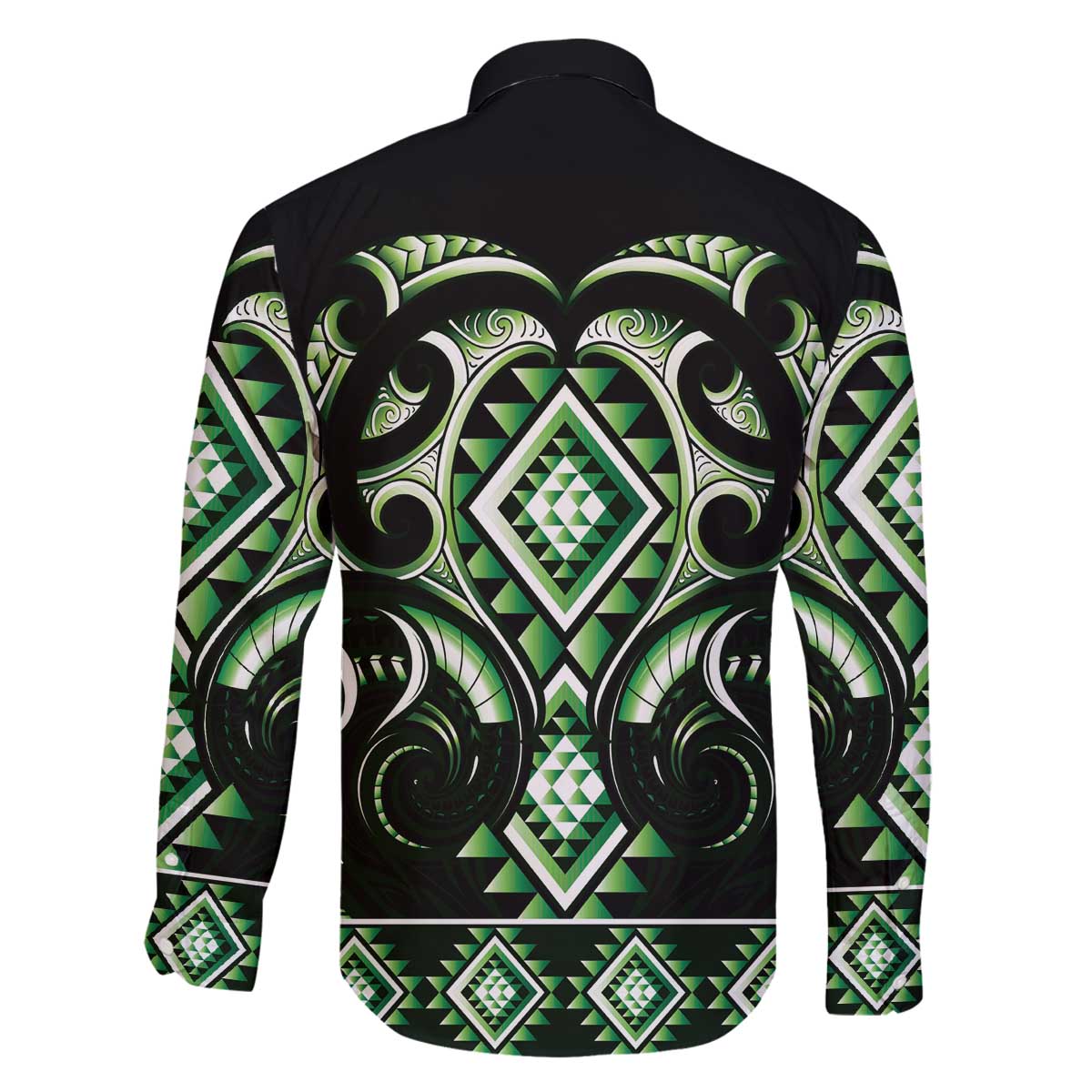 Green Ngaru Taniko With Aotearoa Maori Tattoo Family Matching Off The Shoulder Long Sleeve Dress and Hawaiian Shirt