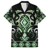Green Ngaru Taniko With Aotearoa Maori Tattoo Family Matching Short Sleeve Bodycon Dress and Hawaiian Shirt LT14 Dad's Shirt - Short Sleeve Green - Polynesian Pride