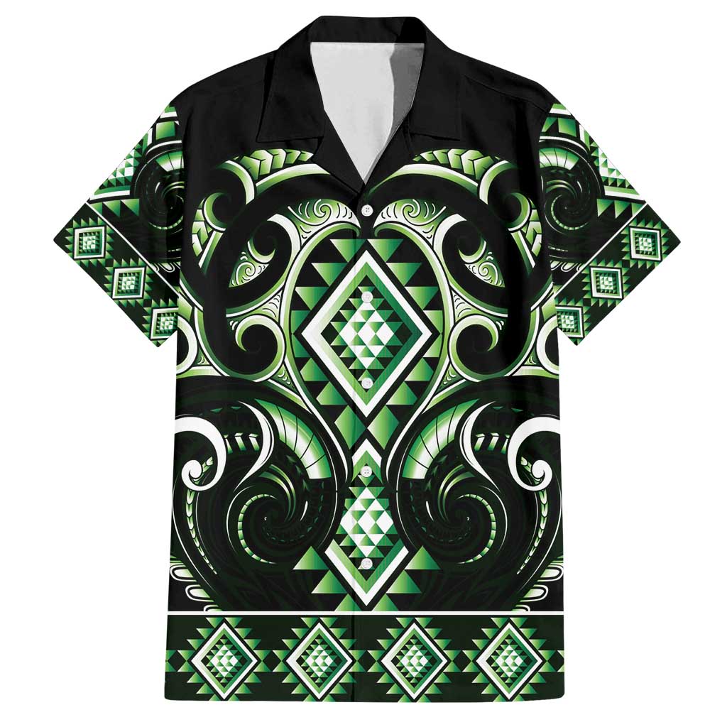 Green Ngaru Taniko With Aotearoa Maori Tattoo Family Matching Summer Maxi Dress and Hawaiian Shirt LT14 Dad's Shirt - Short Sleeve Green - Polynesian Pride